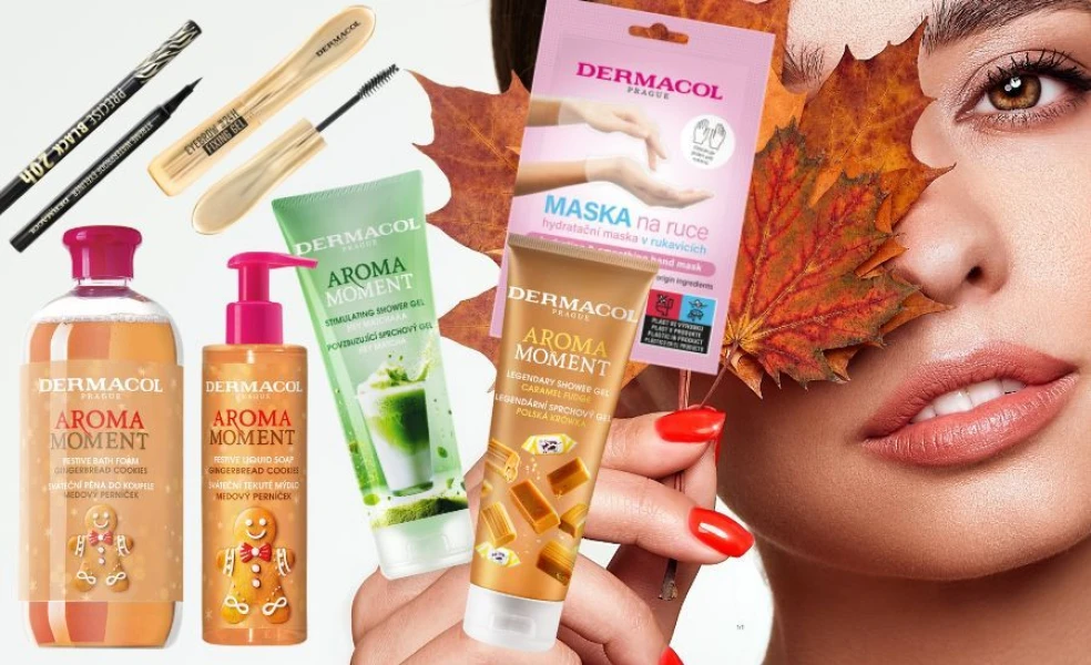 Jesenné beauty produkty Dermacol – karamelová sprcha, matcha gél, maska na ruky a gél na obočie